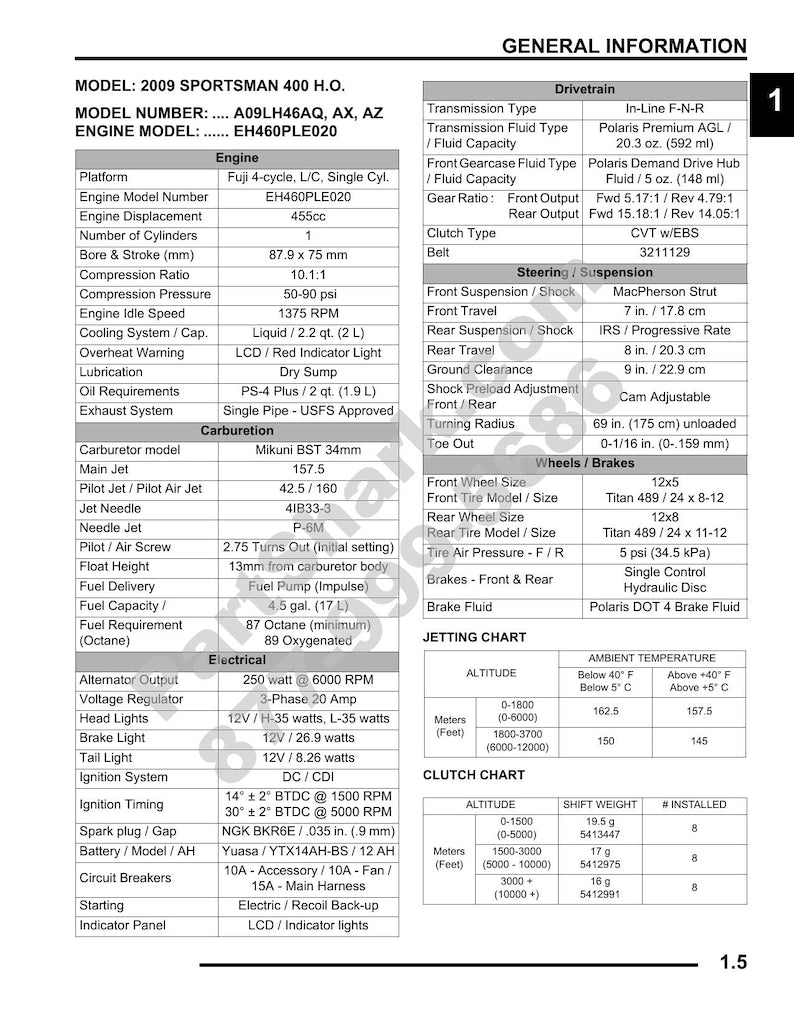 Polaris Sportsman 300 400 Service Manual 2009-2013 ATV service manual preview page 9