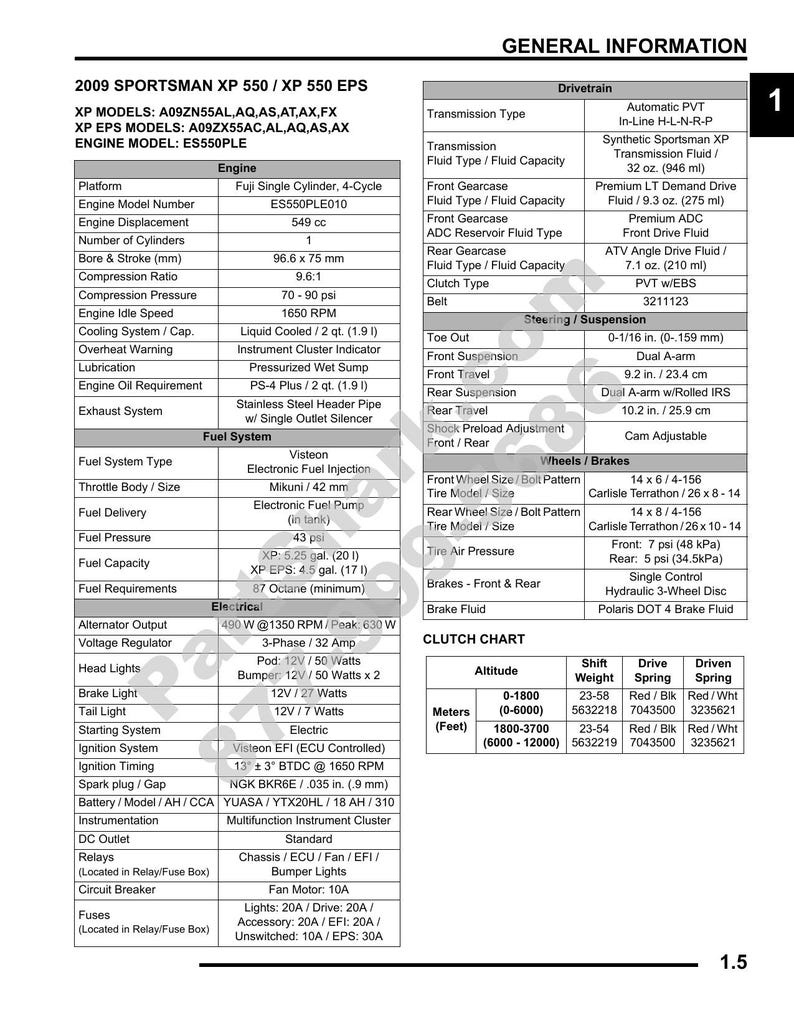 Polaris Sportsman XP 550 Service Manual 2009-2013 ATV service manual preview page 9