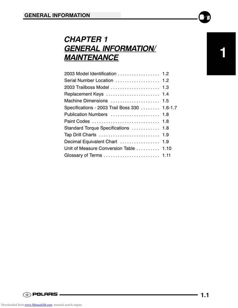 Polaris Trail Boss 330 Service Manual service manual preview page 7