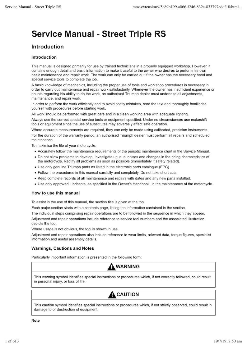 Triumph Street Triple RS Service Manual service manual preview page 10