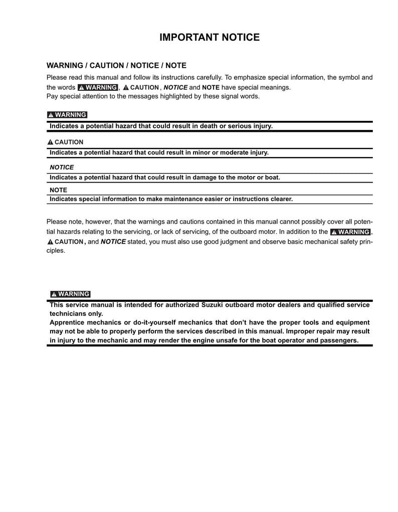 Suzuki DF200A Outboard Service Manual 2014-2018 200HP Repair service manual preview page 6