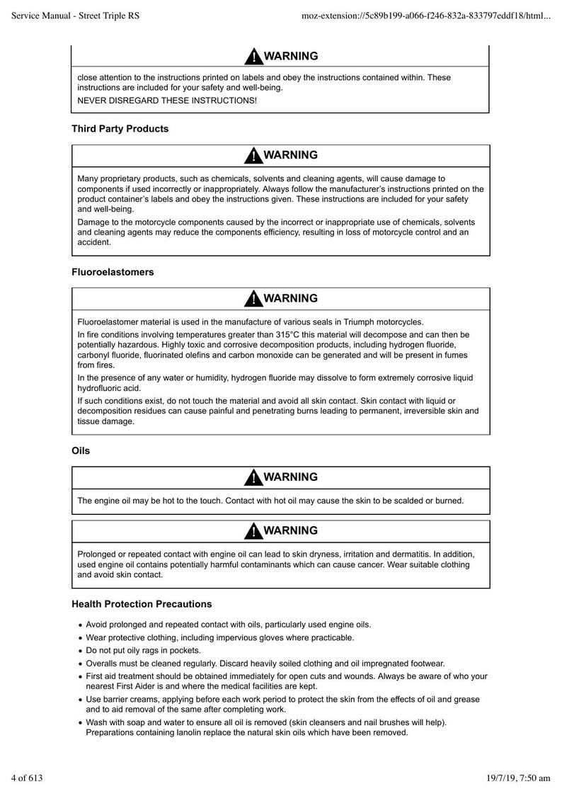 Triumph Street Triple RS Service Manual service manual preview page 6