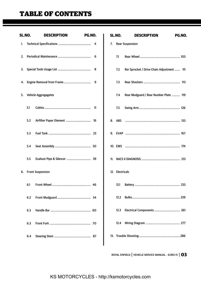 Royal Enfield Bullet Continental GT Service Manual service manual preview page 5