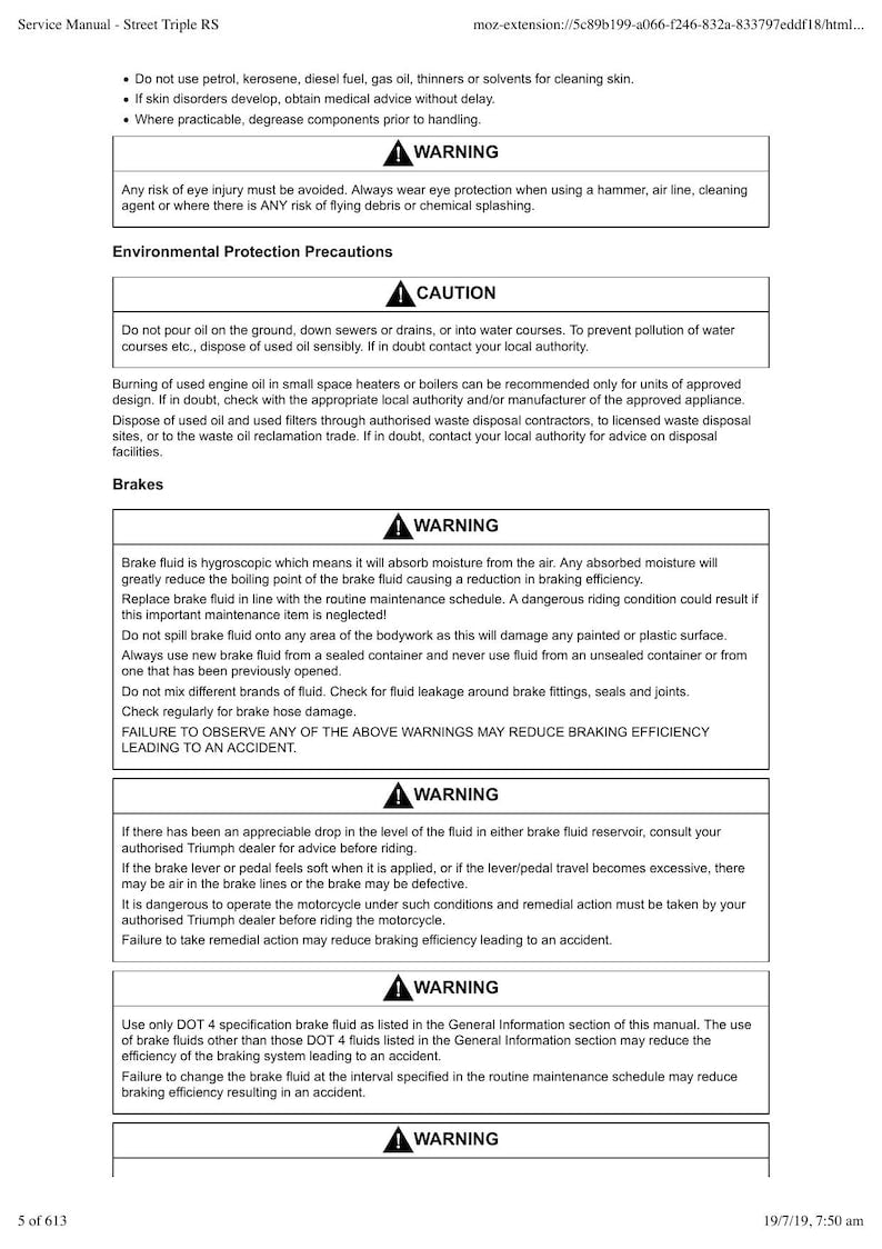 Triumph Street Triple RS Service Manual service manual preview page 7