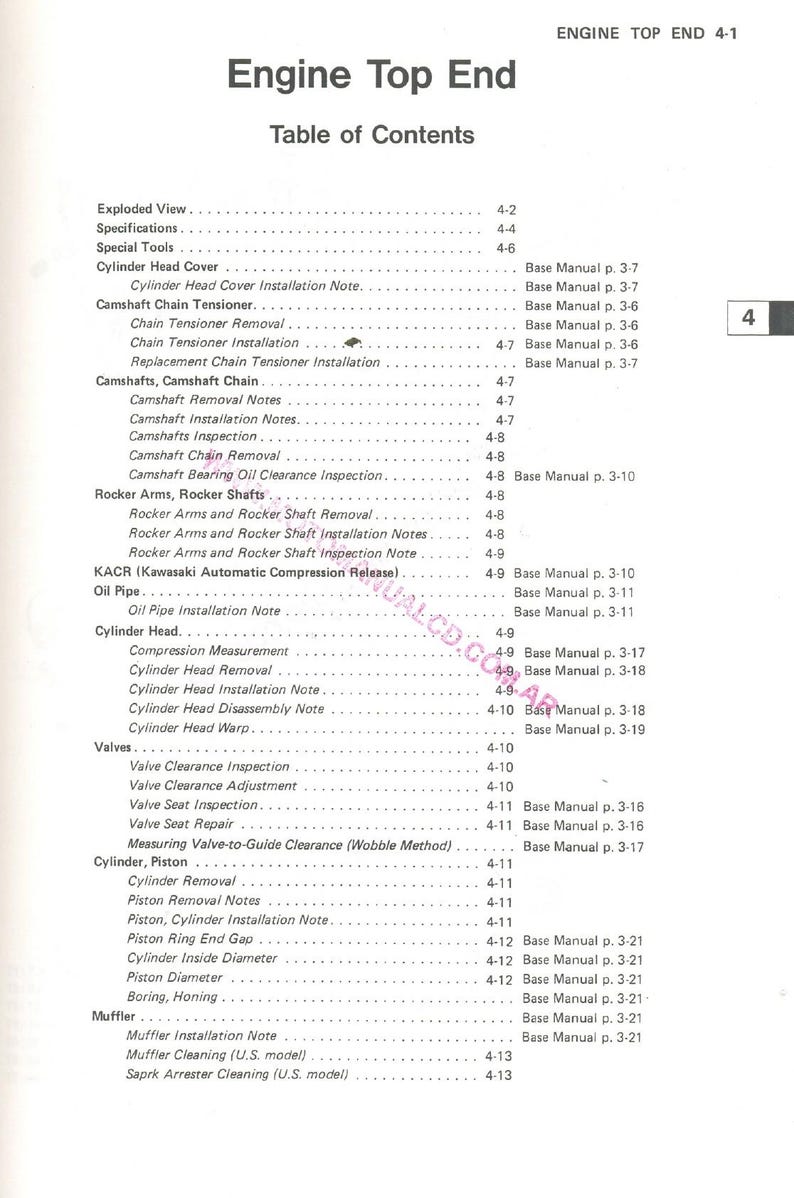 Kawasaki KLR250 Service Manual 1984-2004 Motorcycle Repair service manual preview page 11