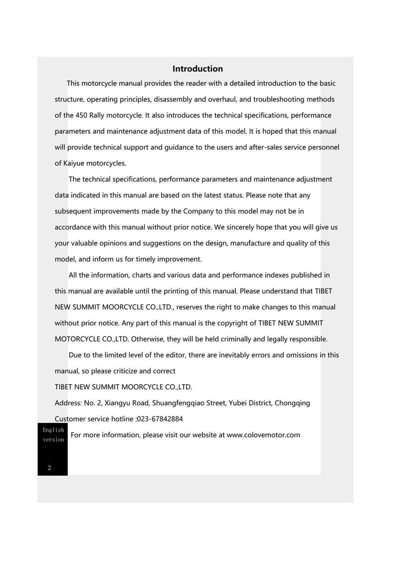 Kove 450 Rally Service Manual service manual preview page 6