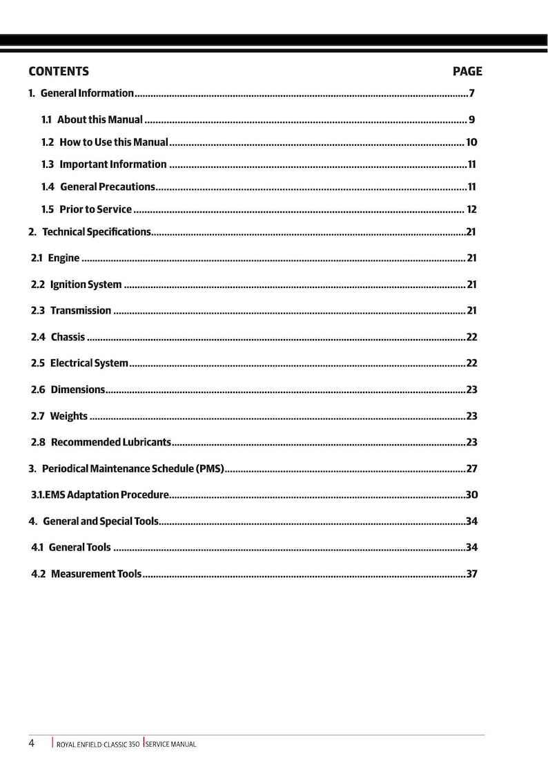 Royal Enfield Classic 350 Service Manual 2021-2025 Motorcycle service manual preview page 8