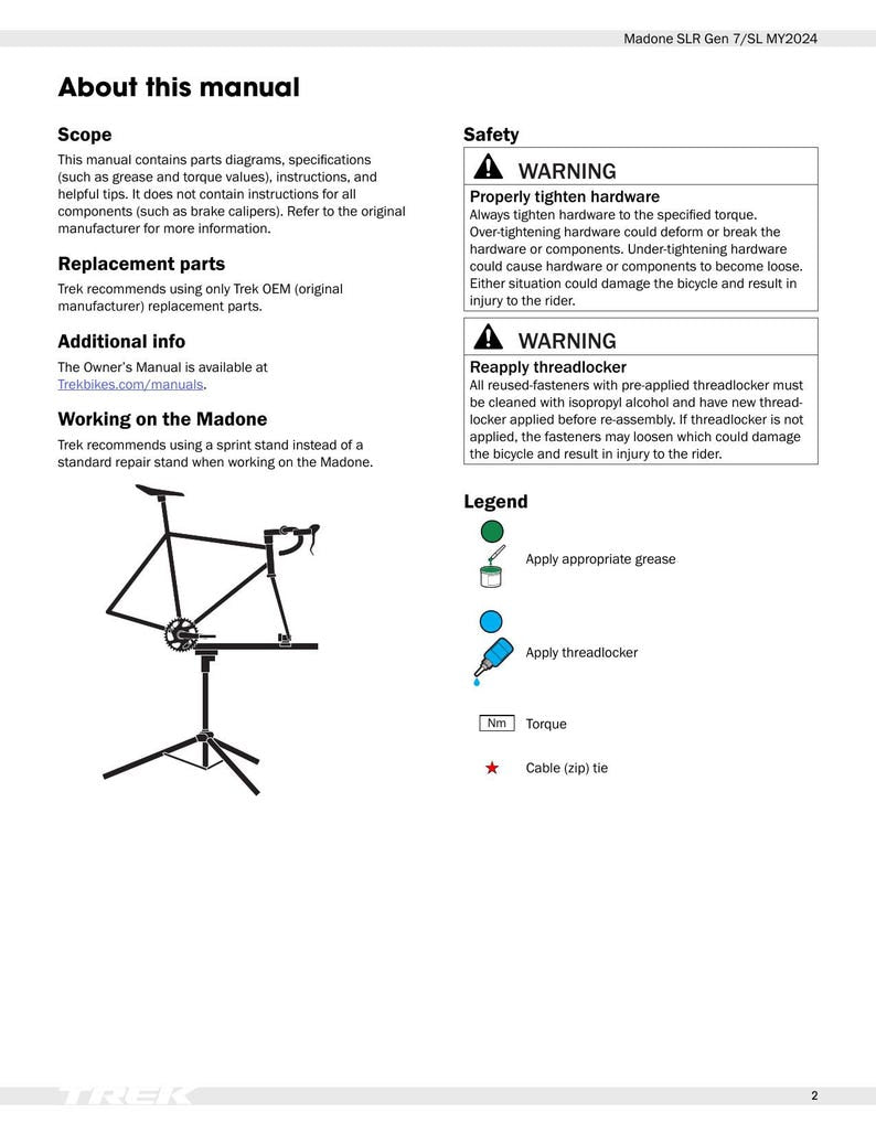 Trek Madone SLR Gen 7 SL Service Manual service manual preview page 4