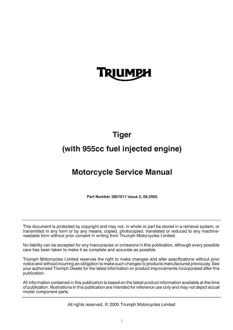 Triumph Tiger 955 Service Manual service manual preview page 2