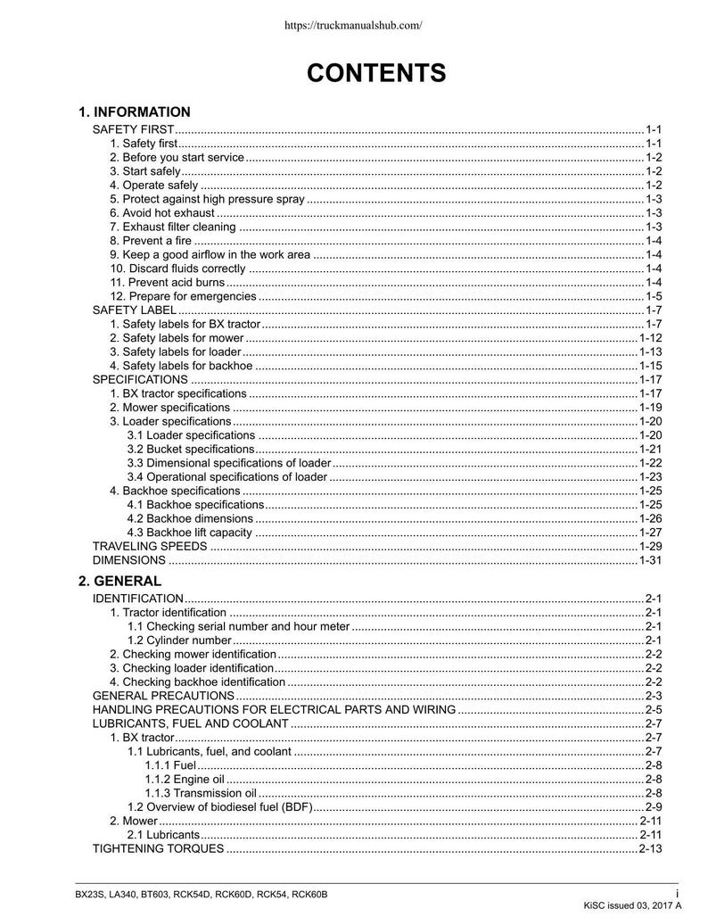 Kubota BX23S LA340 BT603 Service Manual 2017-2021 Tractor service manual preview page 7