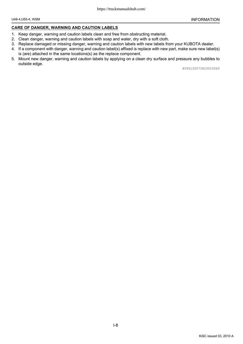 Kubota U48-4 U55-4 Excavator Service Manual service manual preview page 4