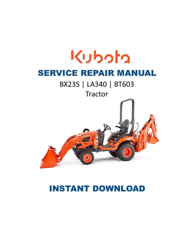 Kubota BX23S LA340 BT603 Service Manual 2017-2021 Tractor PDF service repair manual cover
