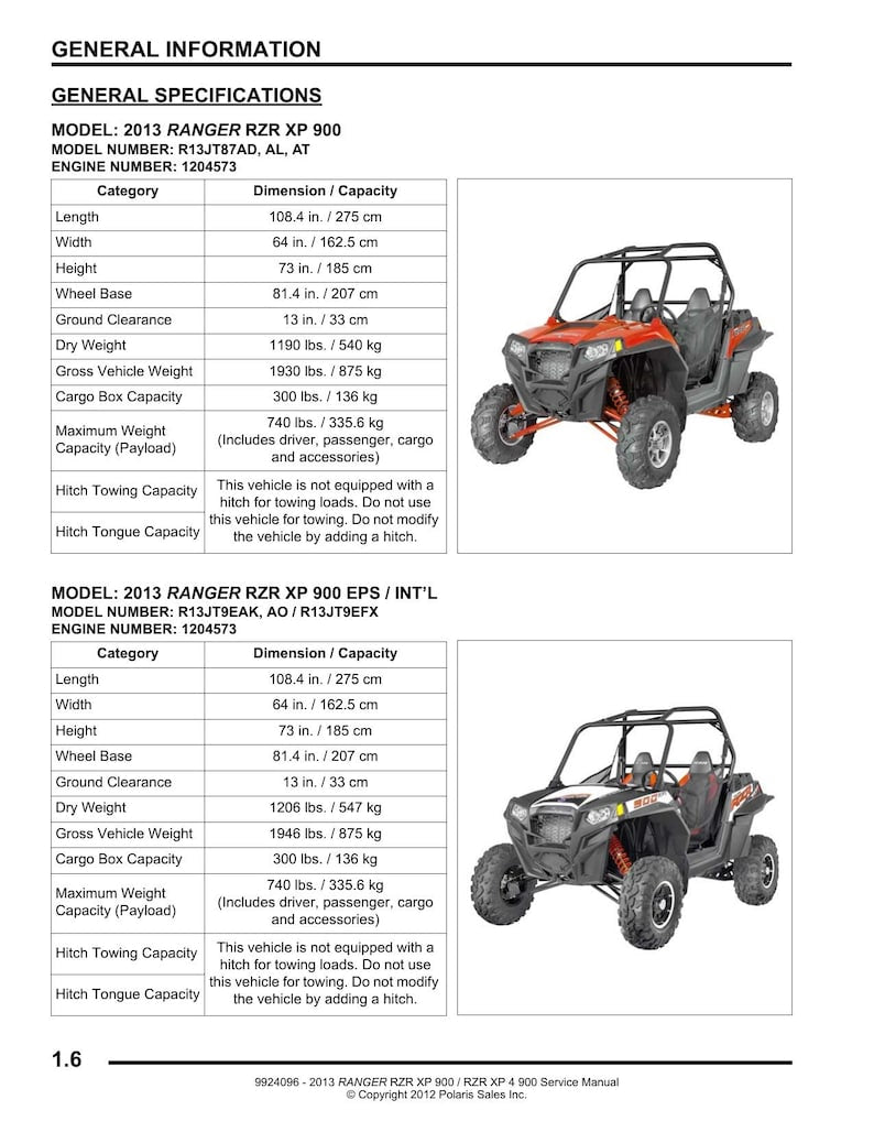 Polaris RZR XP 900 Service Manual 2013-2017 UTV Ranger xp 4 900 service manual preview page 7
