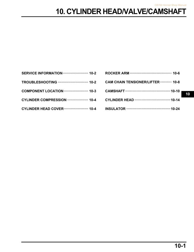 Honda CB750 Hornet Service Manual service manual preview page 9