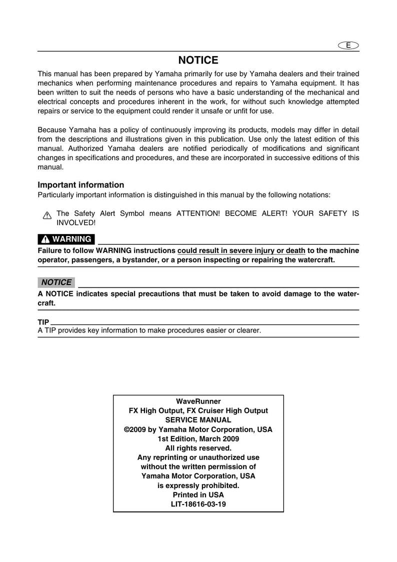 Yamaha WaveRunner FX High Output FY1800 Service Manual service manual preview page 3