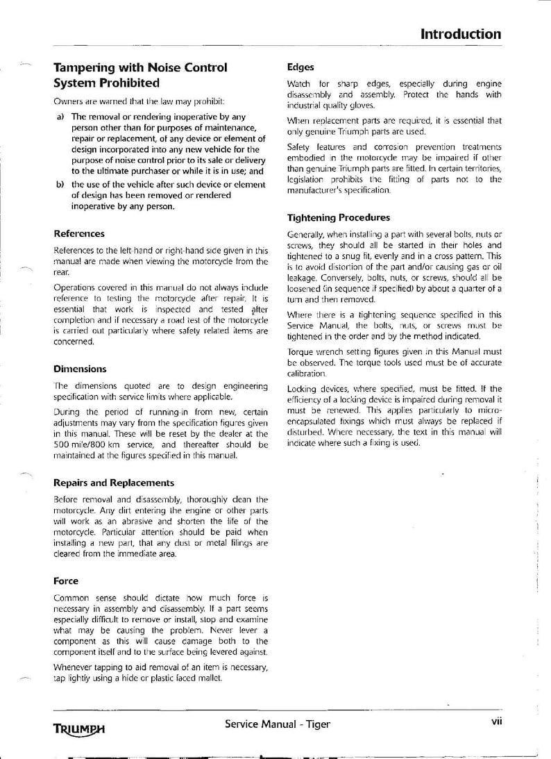 Triumph Tiger 1050 Service Manual service manual preview page 11