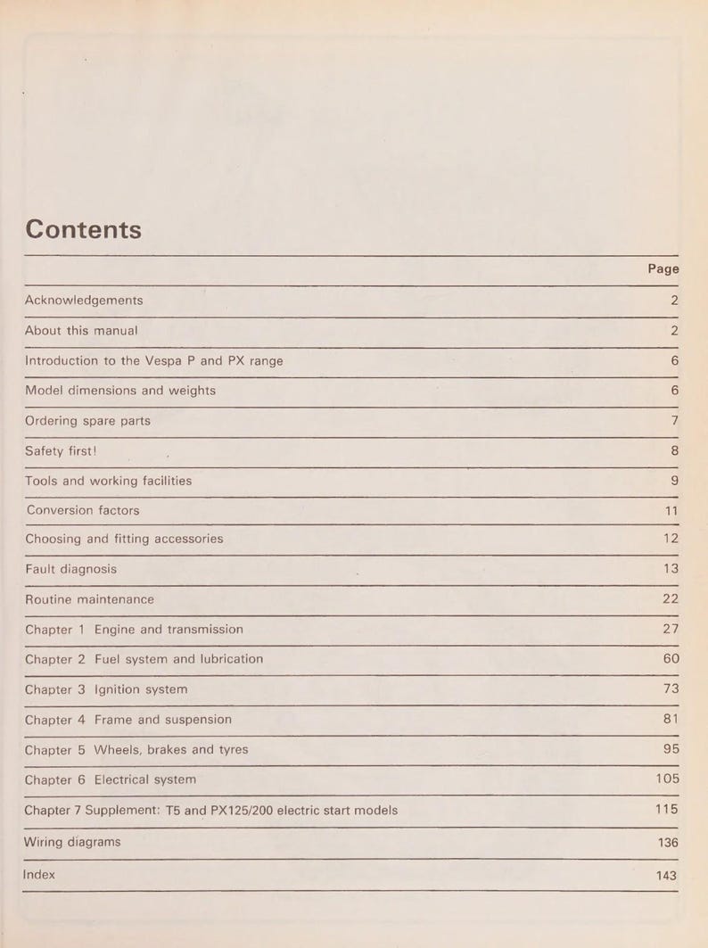 Vespa P PX125 150 200 Scooter Service Manual service manual preview page 6