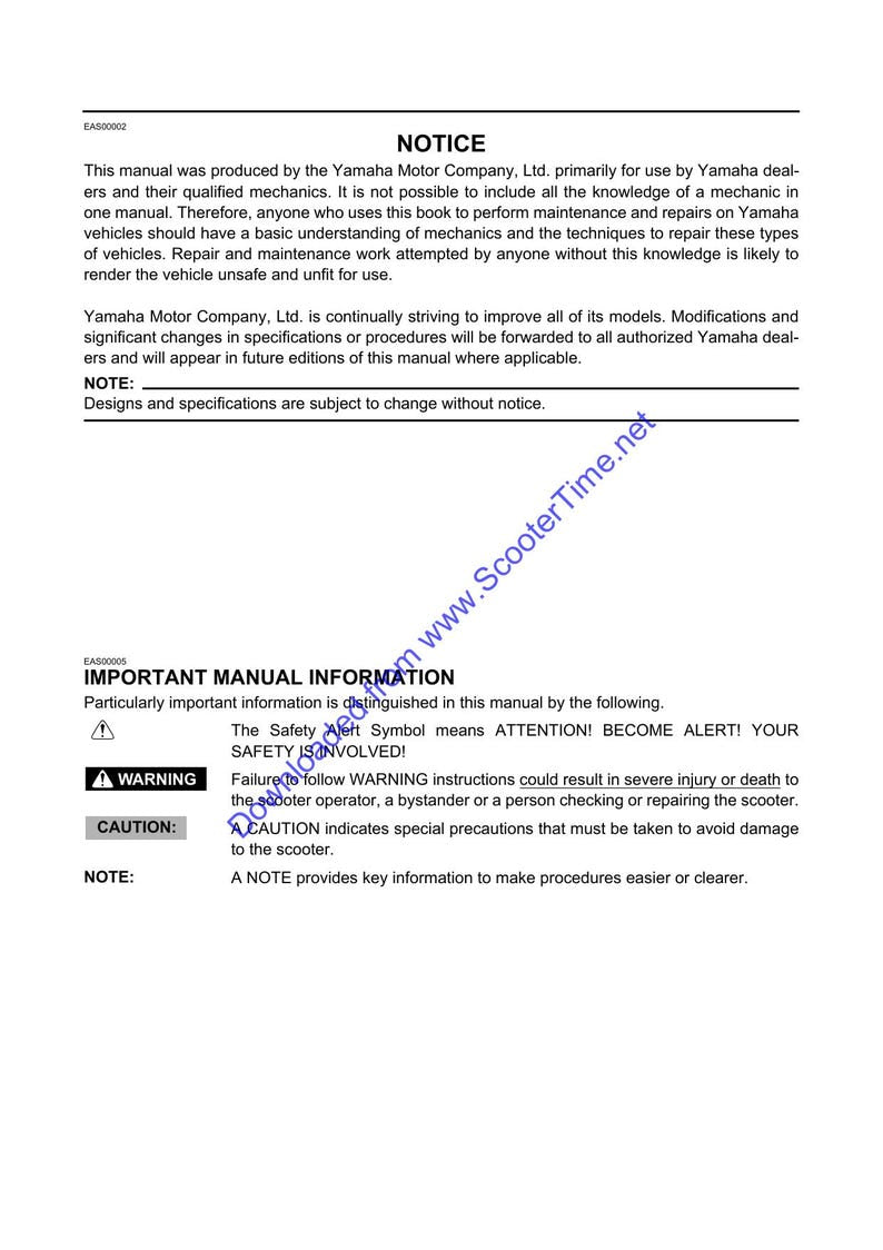 Yamaha YP400 Majesty Service Manual service manual preview page 5