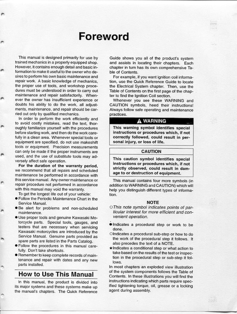 Kawasaki Super Sherpa KL250 Service Manual service manual preview page 7