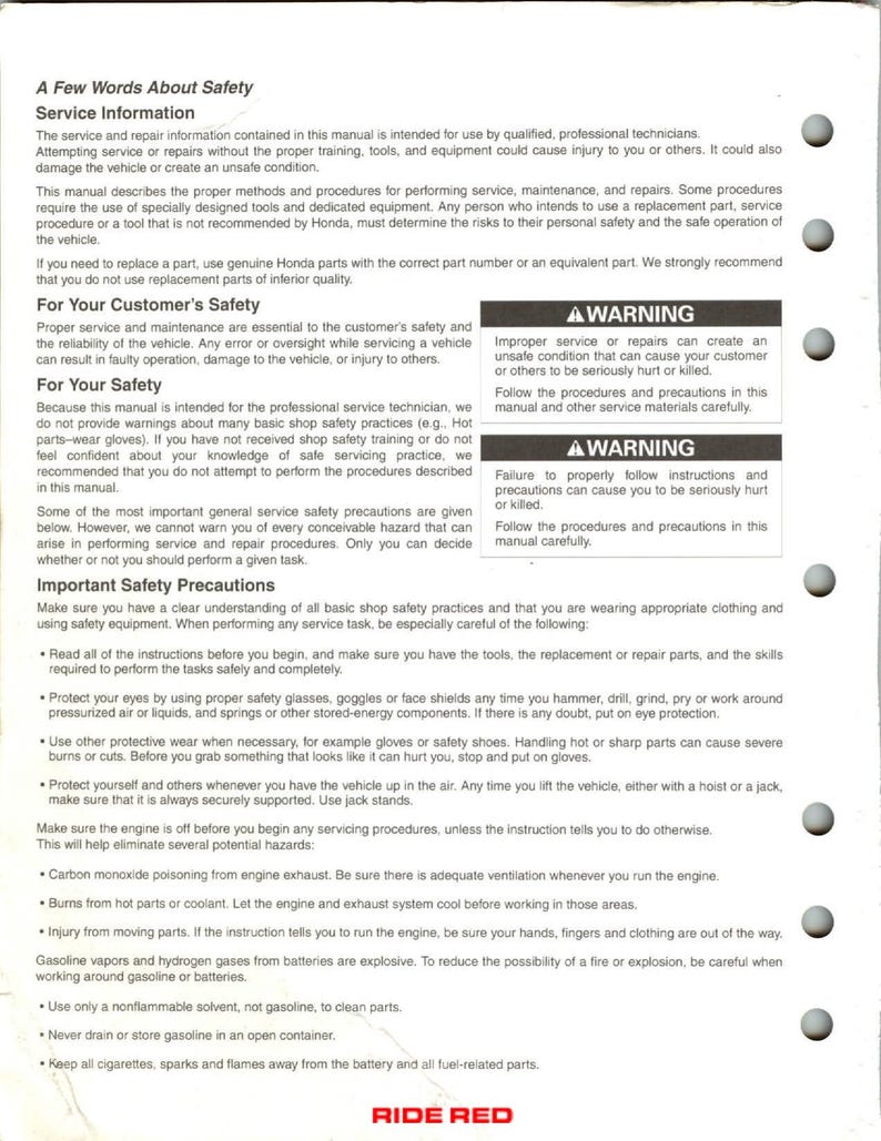 Honda CRF450R Service Manual service manual preview page 7