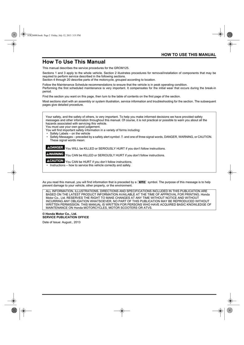 Honda Grom 125 Service Manual service manual preview page 7