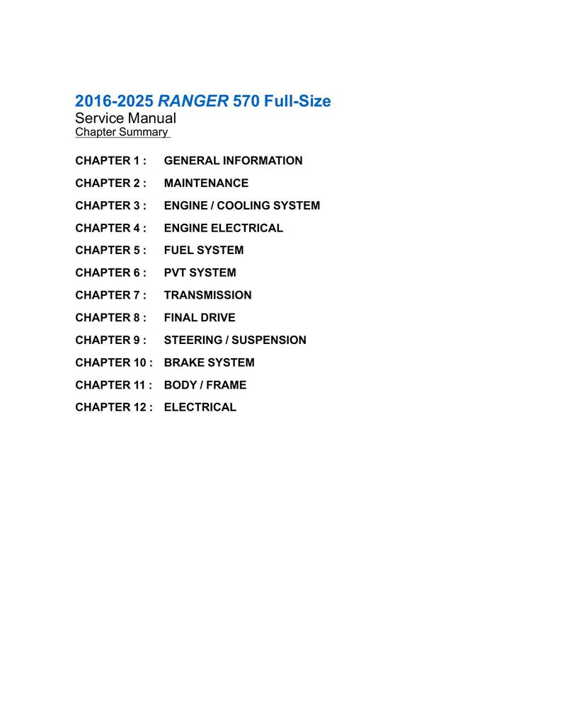 Polaris Ranger 570 Service Manual 2016-2025 Full-Size UTV service manual preview page 3