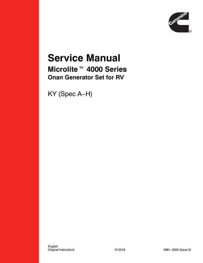 Cummins Onan Microlite 4000 KY RV Generator Service Manual 1994-2018 service manual preview page 2