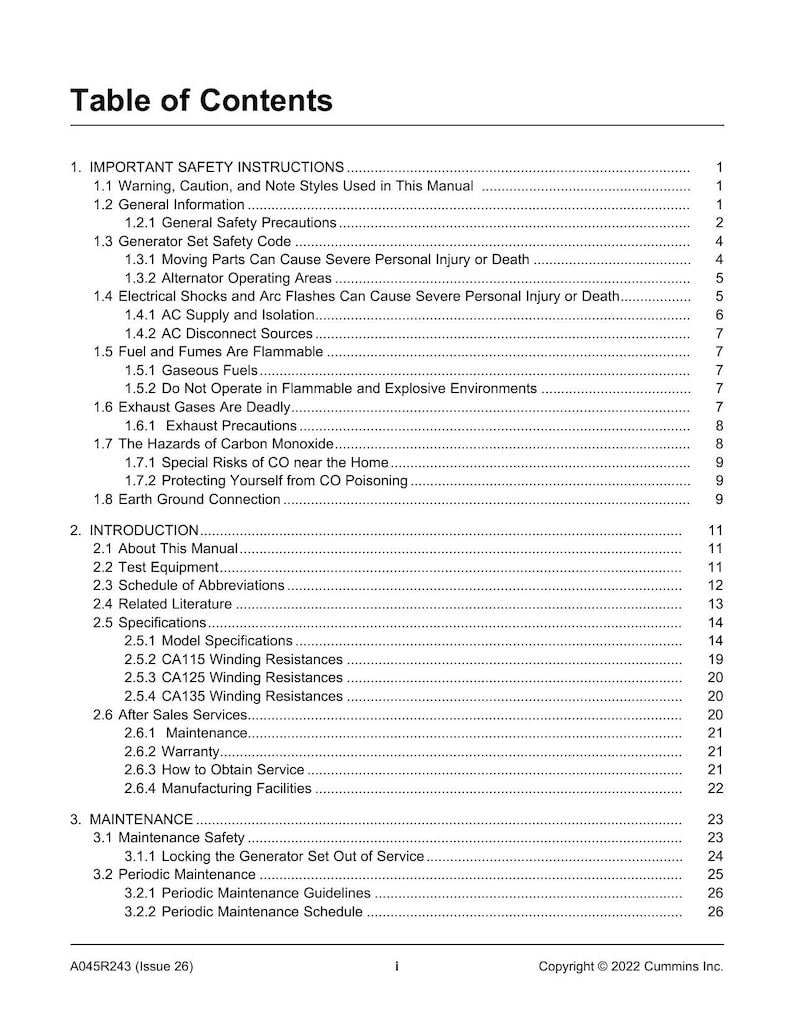 Cummins C20 C60 N6 N6H Generator Set Service Manual 2022-2026 service manual preview page 5
