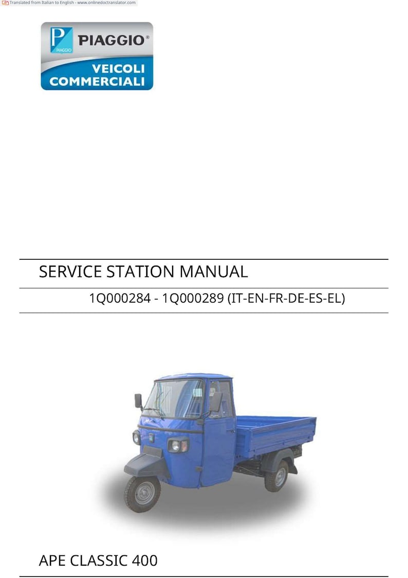 Piaggio Ape Classic 400 Service Manual service manual preview page 2