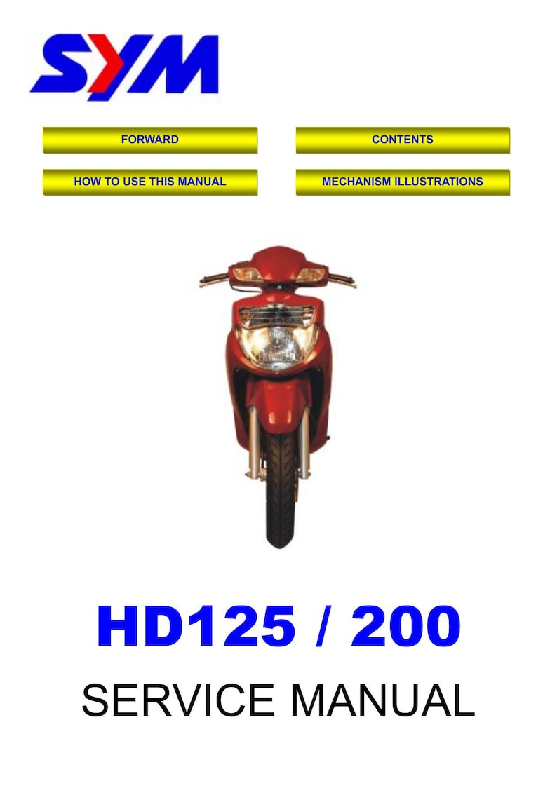 SYM HD125 HD200 Motorcycle Service Manual 2000-2004 Repair service manual preview page 2