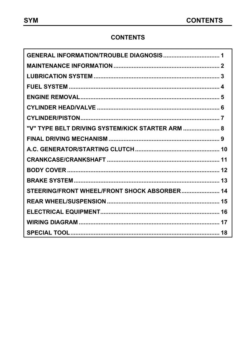 SYM Symphony 150 Service Manual 2005-2009 Motorcycle service manual preview page 2