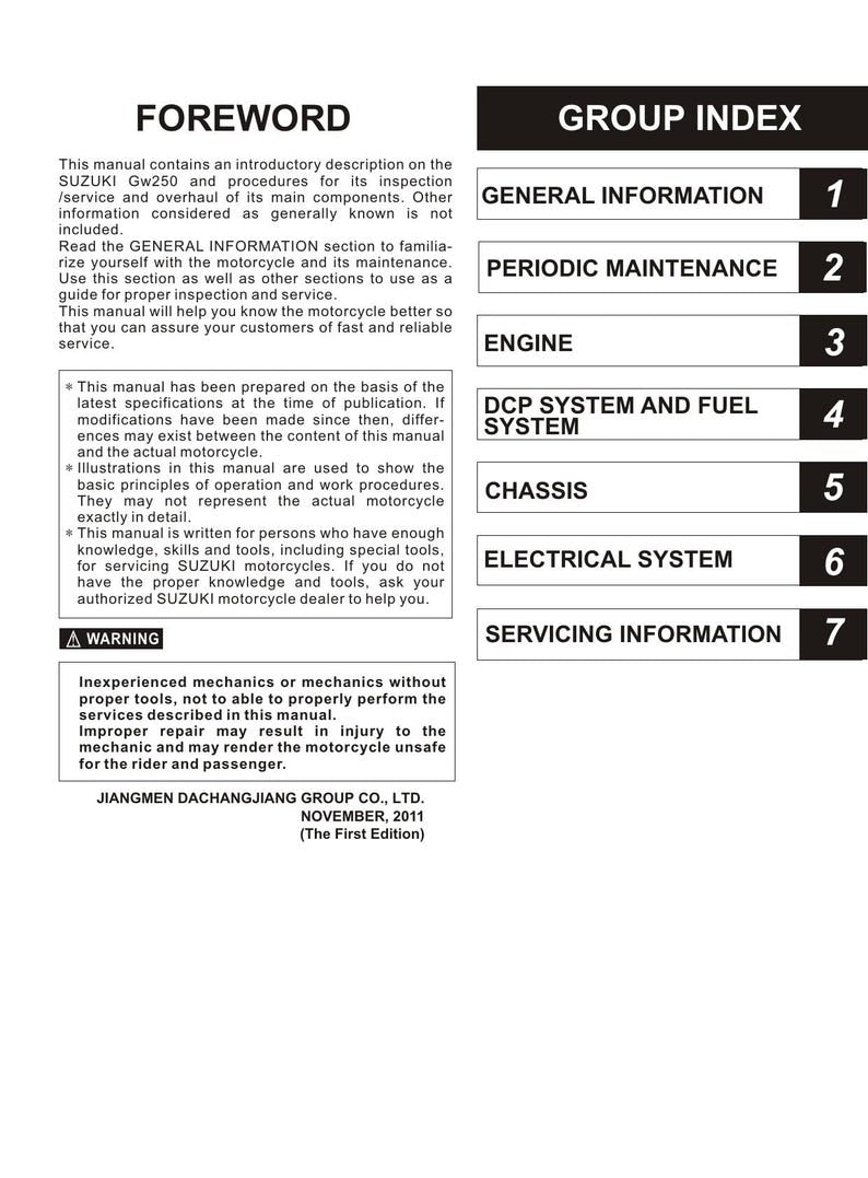 Suzuki GZ150 Service Manual service manual preview page 3