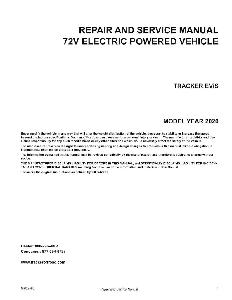 Tracker Off Road EViS Electric UTV Service Manual service manual preview page 3
