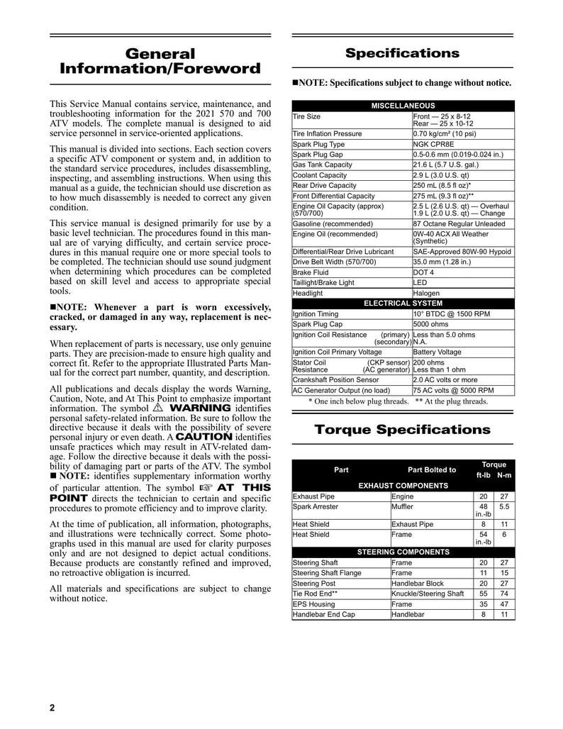 Tracker Off Road 570 700 ATV Service Manual 2021-2025 service manual preview page 7