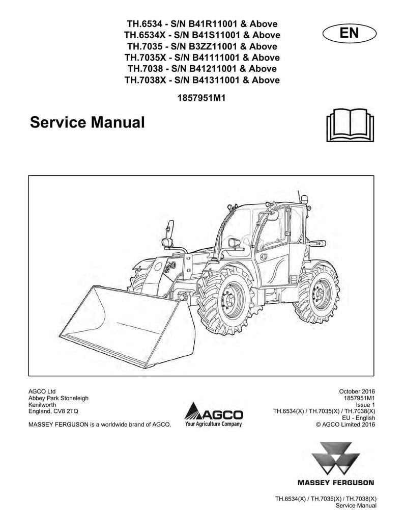 Massey Ferguson TH6534 TH7035 TH7038 Telehandler Service Manual 2016-2020 service manual preview page 2