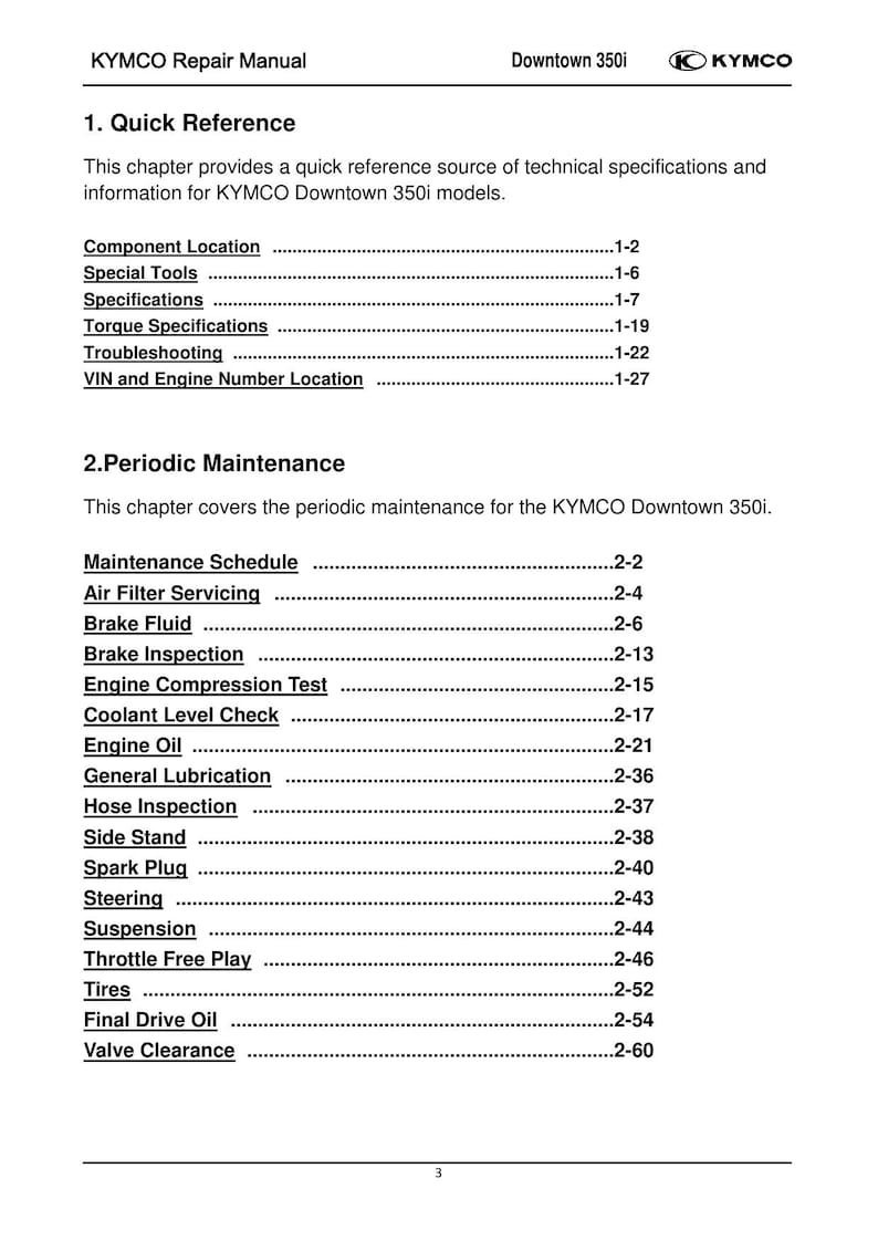 KYMCO Downtown 350i Service Manual 2013-2017 Scooter service manual preview page 7