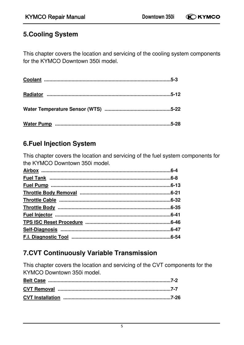 KYMCO Downtown 350i Service Manual 2013-2017 Scooter service manual preview page 9