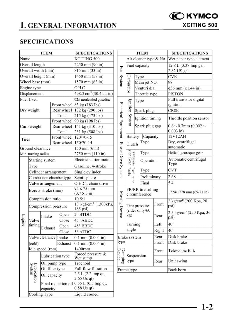 KYMCO Xciting 500 Service Manual service manual preview page 3