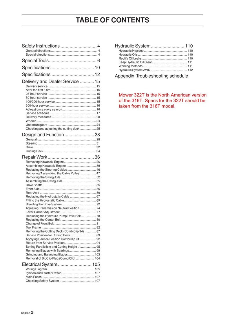 Husqvarna Rider 316T 322T 316TXs AWD Service Manual service manual preview page 3