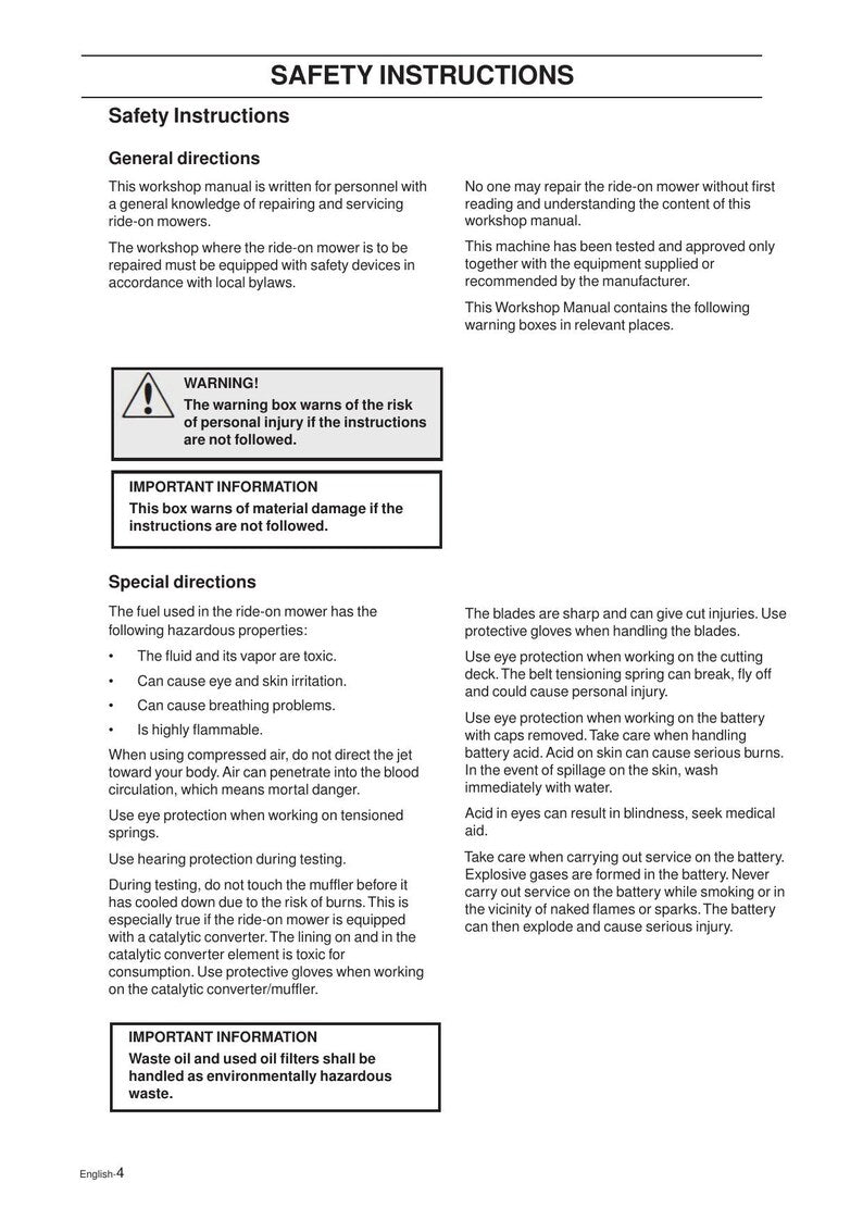 Husqvarna Rider 316T 322T 316TXs AWD Service Manual service manual preview page 7