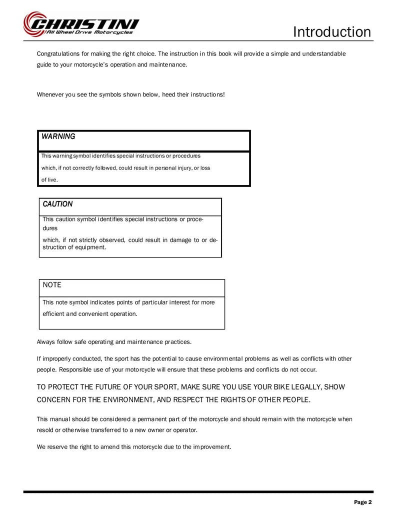 Christini AWD 450 450DS Service Manual 2012-2016 Motorcycle service manual preview page 6