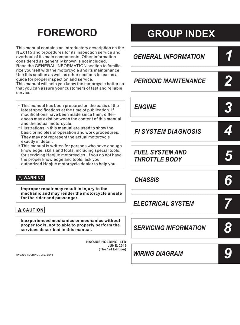 Haojue NEX115 Service Manual service manual preview page 6
