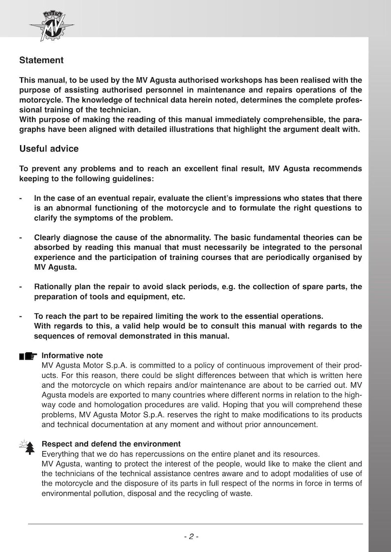 MV Agusta F3 675 800 ORO AGO Service Manual 2014-2018 Motorcycle service manual preview page 7