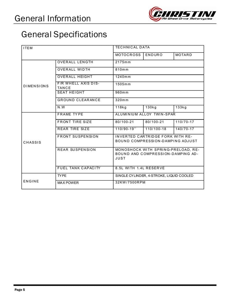 Christini AWD 450 450DS Service Manual 2012-2016 Motorcycle service manual preview page 9