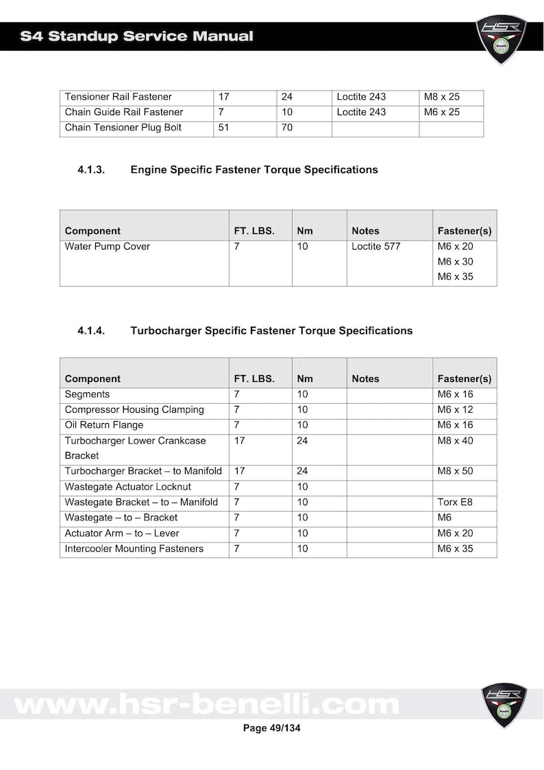 HSR Benelli S4 Standup Service Manual service manual preview page 7