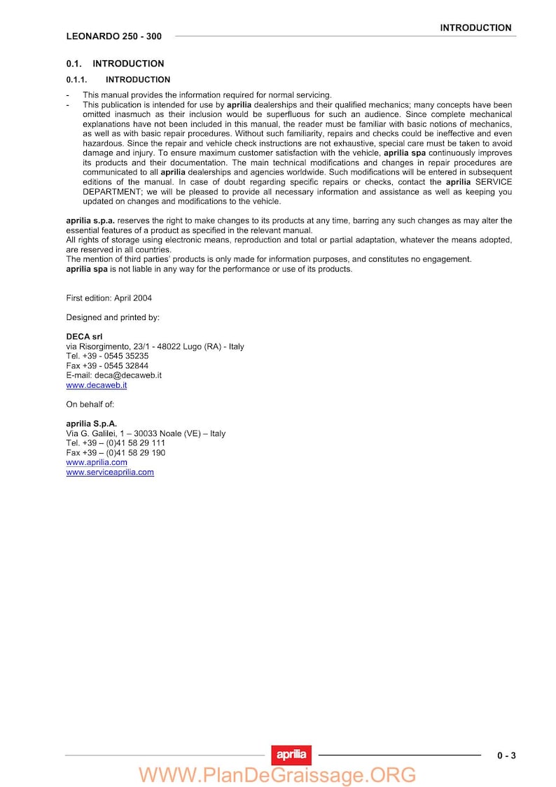Aprilia Leonardo 250 300 Service Manual service manual preview page 9