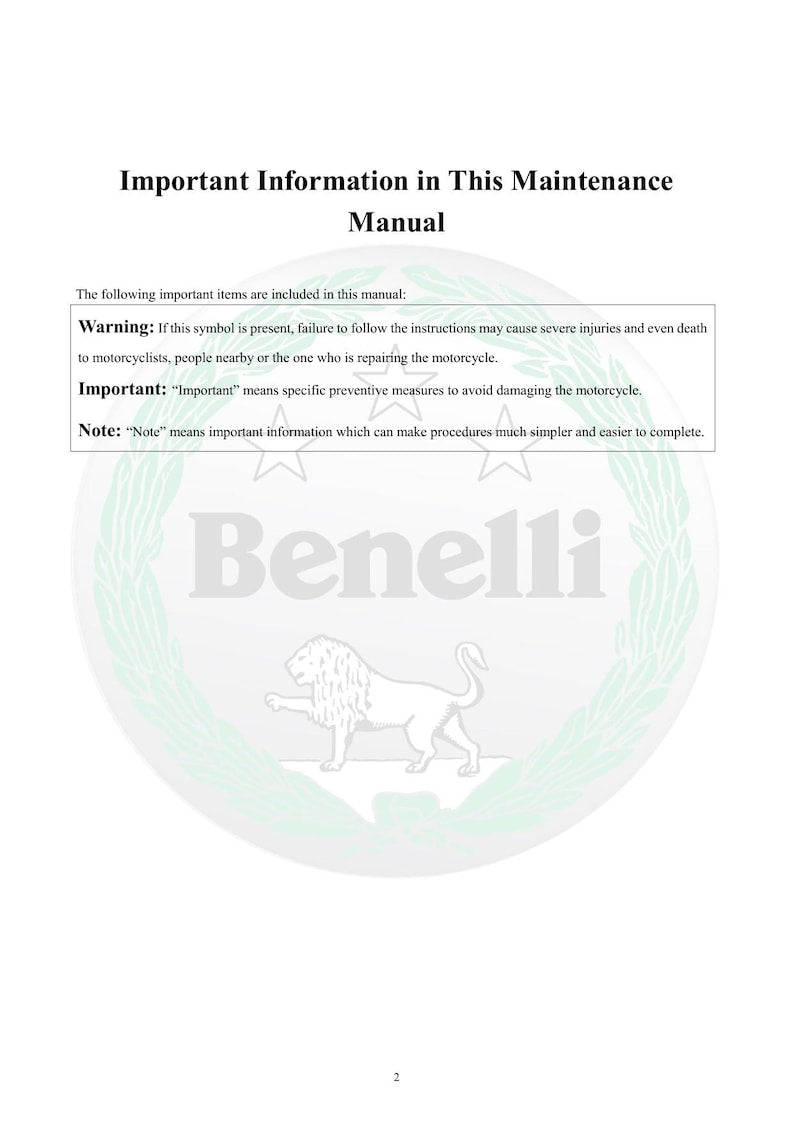 Benelli TNT300 Service Manual service manual preview page 8