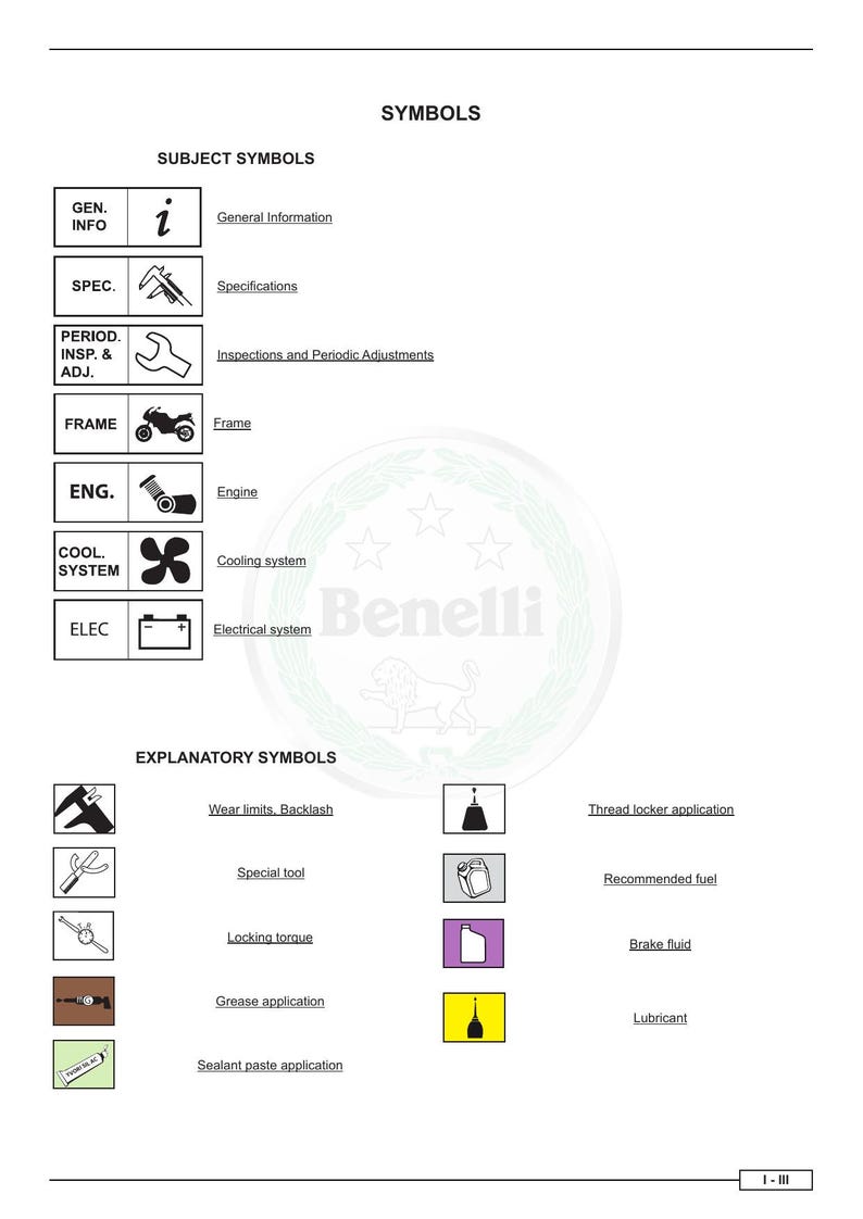 Benelli Leoncino 500 Service Manual service manual preview page 4