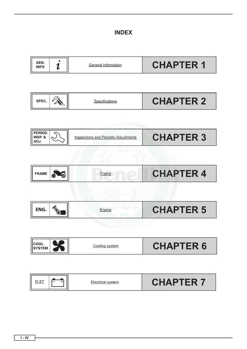 Benelli Leoncino 500 Service Manual service manual preview page 9