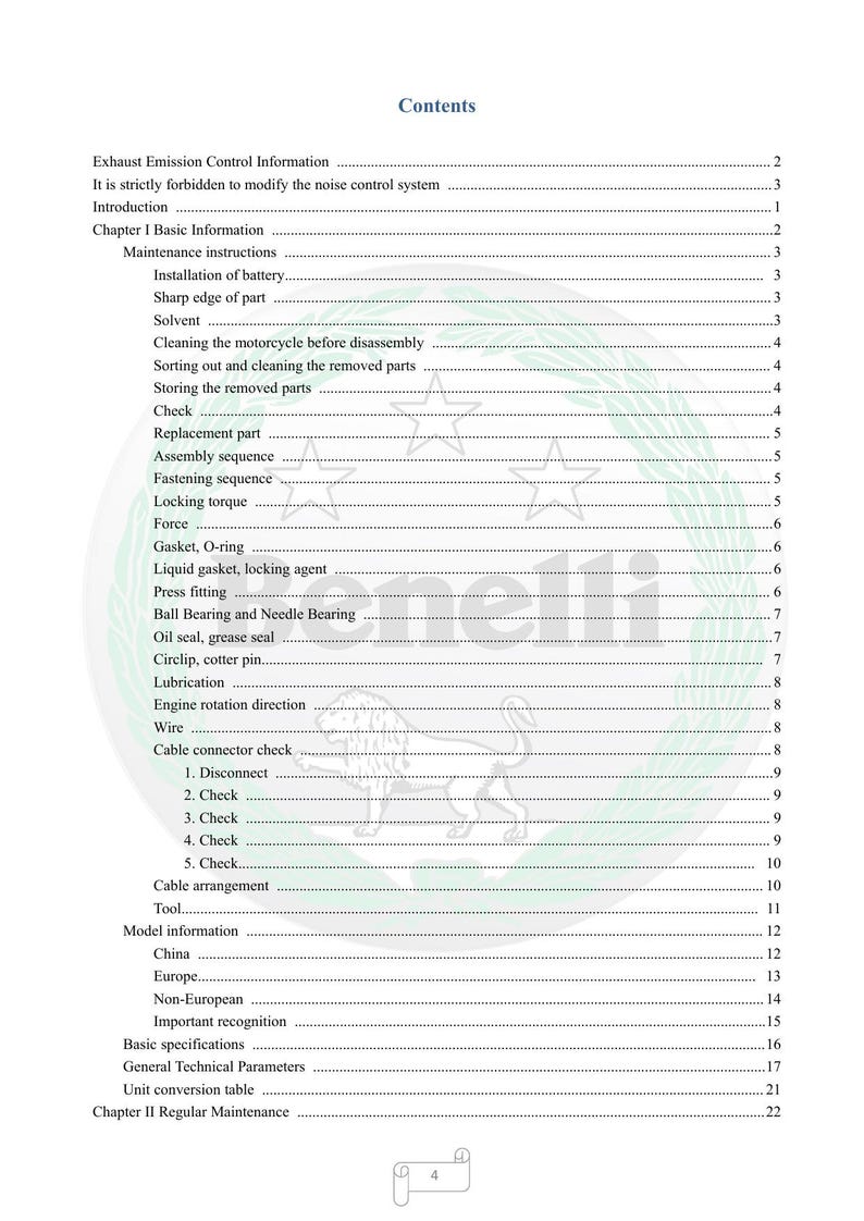 Benelli Leoncino 250 Service Manual service manual preview page 8
